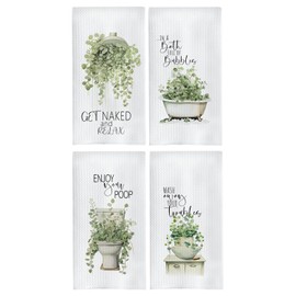 GOOZHO Sage Green Eucalyptus Plant Bathroom Hand Towels, Cottagecore Botanical Funny Quotes Hand Towels for Bathroom Toilet Washroom Restroom, 16x24 Inches Set of 4
