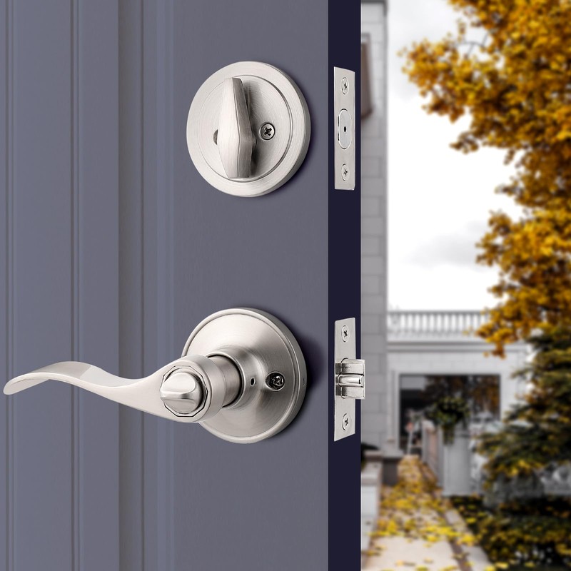 Probrico 3 Pack-Entry Door Lever and Deadbolt Lock Set, handleset
