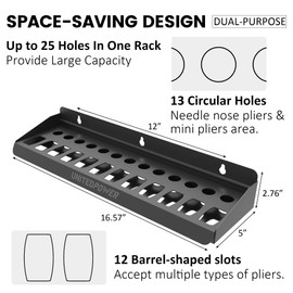 UNITEDPOWER Pliers Holder, Wall Mount Storage Rack Organizer for Workshop, Shed, Garage, Home, Stores up to 12 Pliers or Small Tools