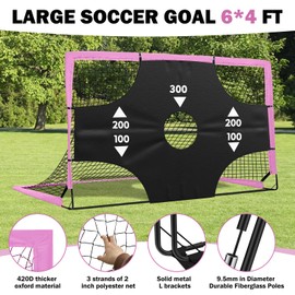 Fololicx Pink Soccer Goals for Backyard, 2 of 6x4ft Kids Soccer Net Training Equipment, Portable Pop Up Toddler Soccer Goal with Soccer Ball, Scoring Target Cloth, and Cones - Fun Youth Outdoor Games