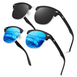 LINVO Polarised Sunglasses, Men, Women, Retro Classic Half Frame, 100% UV400 for Travel, Driving and Fishing