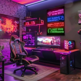 Pósteres de juegos para habitación de niños, habitación de niños, juego de palabras de neón, impresión en lona, baño, sala de estar, recámara, oficina, decoración del hogar