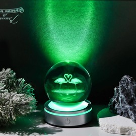 Movdyka Flamingo Gifts for Women Men 3D Crystal Ball with Colorful Light Base, Laser Engraved Flamingo Decor Glasses Snow Globe Crafts Gifts for Her Wife on Valentine's Day Birthday- 3.15"/8CM