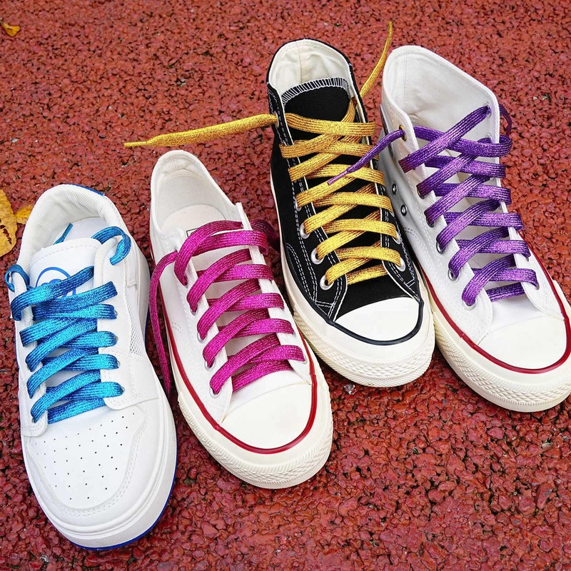 Booyckiy Flat Colorful Shiny Glitter Shoelaces, 2/5" Rainbow Shoe Laces