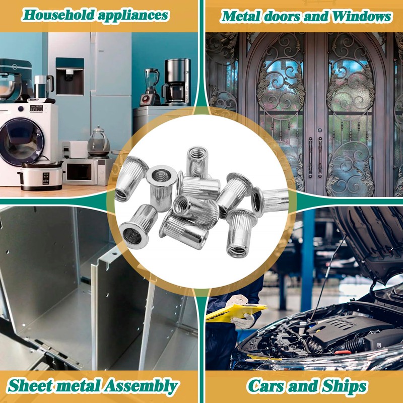 Lekgavd 100pcs 1/4-20 Rivet Nuts, 1/4-20 UNC Aluminum Flange Nuts,