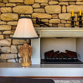 Aotmkj Praying Memorial Angel Desk Lamp,Hand-Painted Resin Prayer Angel Statue Base with Palace Style Fabric Lampshade,Vintage Farmhouse Western Bedside Lamps for Bedroom Living Room