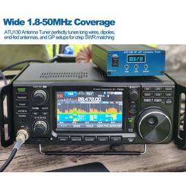 ATU-130 Antenna Tuner, 1.8-50MHz HAM Radio Antenna Tuner, 200W Micro Shortwave Automatic Antenna Tuner for Home Vehicle Field Radio Use, 10-15VDC OLED Display