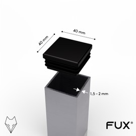 FUX Pack of 4 Plastic Square Pipe Plugs, 15 x 15 mm - 120 x 120 mm, Slat Plugs, Furniture Gliders, Chair Leg Caps, Sealing Plugs, Chair Leg Protectors, Plugs, Square Plugs (40 x 40 mm, Grey)