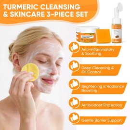 femani Turmeric Wash and Care Three Piece Set,Turmeric Cleansing Pads & Tumeric Soap & Face Wash, Skin Care Set for Face & Body, Facial Soap Bar Gentle Skincare