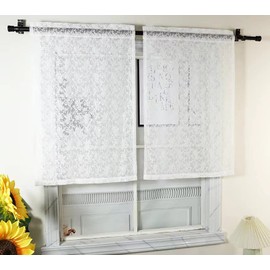 Yaland Jacquard Panneaux with Floral Pattern, Window Curtain with Drawstring, Timeless Window Decoration, Pack of 1, White, W x H 60 x 100 cm