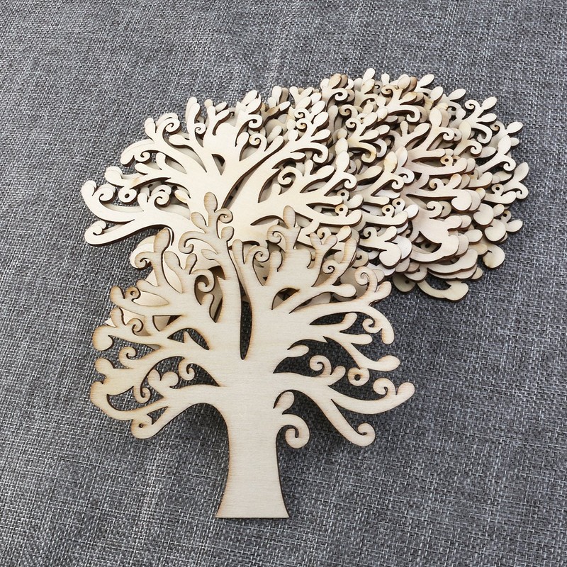 NUOLUX 10pcs Wooden Tree Embellishments for Craft Cards Wood Color