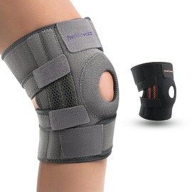 INDEEMAX Knee Support for Men and Women, Knee Brace, 4-Way Adjustable, Knee Support, Open Patella, Knee Brace for Meniscus, Osteoarthritis, Knee Pain, Sports, Running, Pack of 1, Grey