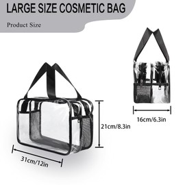 Clear Toiletry Bag & Makeup Organizer - Extra Large Travel Cosmetic with Double Zippers with Handles Waterproof Toiletries Bag for Women & Men (Transparent PVC)