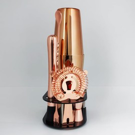 5 Piece Cocktail Shaker Bartender Kit: 750/600ml(25/20oz) Cocktail Shaker Set with Stand, Drink Mixing Includes Martini Shaker,Strainer,Jigger,Bar Mixer Spoon,Muddler Bar Tool Set (Rose Copper)
