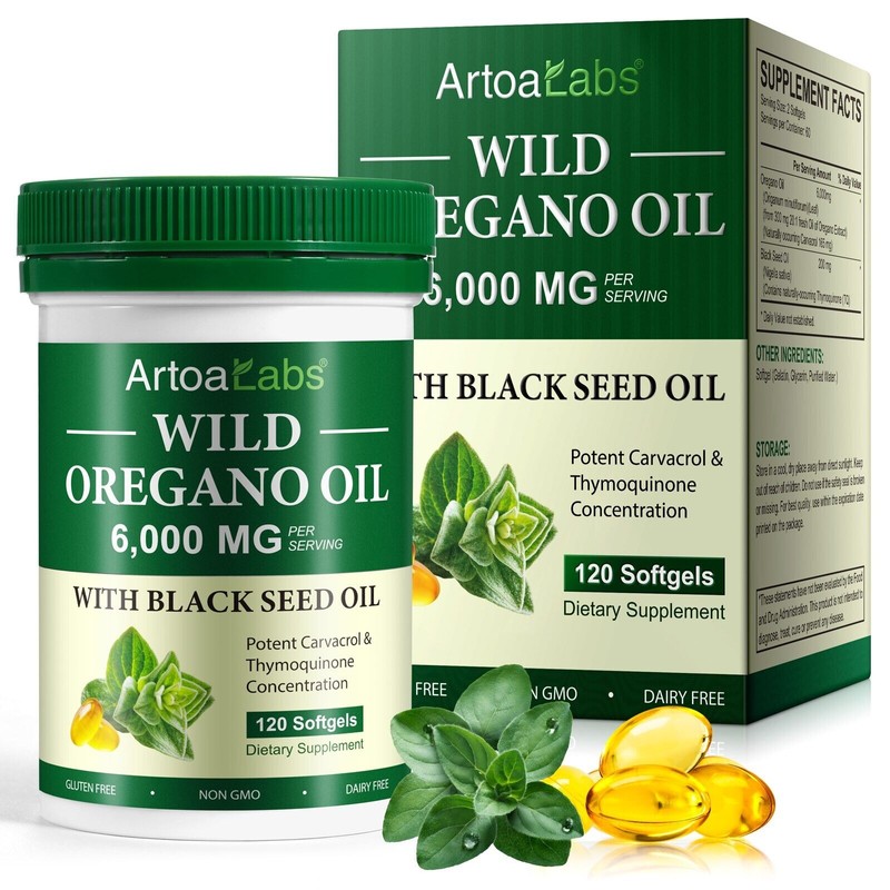 Maani Essence Organic Oregano Oil 6000mg 120 Softgel with Black