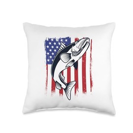 Best Walleye Fishing Gear Kit Gifts For Beginners American Flag Hooks Lures Zander Walleye Fishing Throw Pillow, 16x16, Multicolor