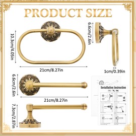Otoolling 2 Pieces Set Antique Brass Toilet Paper Holder Retro Brass Hand Towel Ring Tissue Roll Paper Hanger Bathroom Hardware Wall Mounted Vintage Bathroom Accessories(Rectangle)