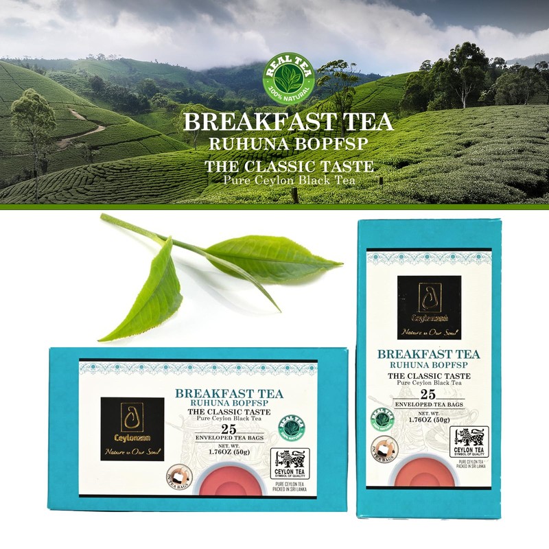 Ceylonzon Ceylon Breakfast Tea Classic Taste 25 Individually Foil-Wrapped Tea