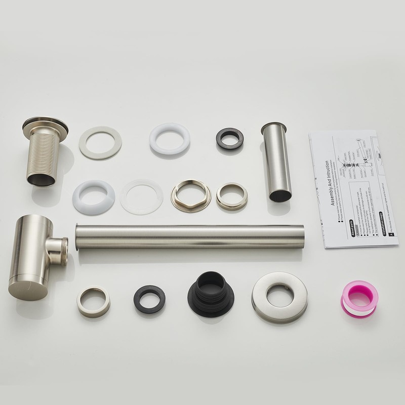 TSIBOMU Solid Brass Bathroom Sink P-Trap Complete Set, Adjustable 1-1/4