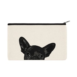 WIRESTER Canvas Zipper Makeup Bag, Cosmetic Pouch, Organizer Case for Women Girl, Multi-Purpose Travel Cosmetic Bag - French Bulldog Puppy Dog Black
