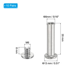 PATIKIL Hex Chicago Screws 10 Sets Binding Screw Post M6 x 35mm Connection Hex Drive Socket Cap Bolt Nuts for Scrapbooking Leather Belt Album Photo Furniture Repair Silver