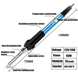 Electric Soldering Iron Kit, 60 W, 220 V, 5 Interchangeable Tips, Blue