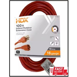HDX 100 Ft. 16/3 Indoor/Outdoor Extension Cord, Orange