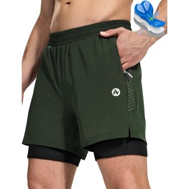 Nepest Mens Bike Pants 4D Padded 2 in 1 Mountain Biking Bicycle Biker Riding MTB Cycling Pants Zip Pockets Army Green S