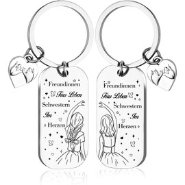 HEWJYDE Girlfriend Gift Best Friend Gifts – Pack of 2 Key Fob Sister Keyring with Heart Engraving, Birthday Gift for Girlfriend, Friendship Gifts, silver