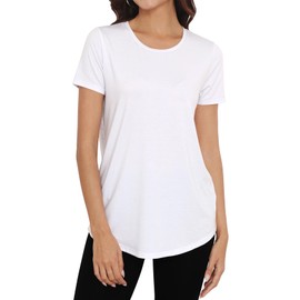 Smile Fish Women Crewneck Loose Fit Tunic Tops Short Sleeve Dressy Casual Summer Long Tee Shirts to Wear with Leggings Cotton White,M