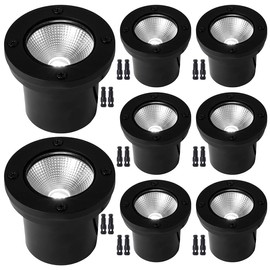 EAGLOD 12W LED Well Light, Low Voltage Landscape Ground Lights,12V-24V Outdoor In Ground Lights, IP67 Waterproof Landscape Lighting 5000K Daylight for Garden,Deck,Step,Lawn (8 Pack)