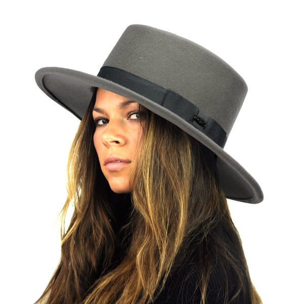 NYFASHION101 Wool Wide Brim Porkpie Fedora Hat w/Simple Band Accent