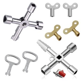 AHEJIOO 8 Piece Set, Heater Bleed Key Set - 4-Way Cross Wrench, Control Cabinet Key, 4-Point Key, Tap Key, Universal Key for Radiators, Electricity Meters and Elevators
