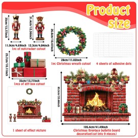 Christmas Fireplace 41.5 x 34 Inch Large Red Brick Bulletin Board Decoration Xmas Wreath Nutcracker Garland Thick Paper Cutouts for Christmas Holiday Home School Classroom Party Wall Decor