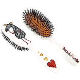 Rock & Ruddle Natural Mixed Boar Bristle Hair Brush for Women and Kids (Small/Travel Size, 17.5cm) - Perfect for Wet or Dry Hair, Detangling Smoothing Blowdrying - Made in UK - Mrs Zebra Design