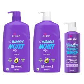Aussie Miracle Moist Shampoo and Conditioner with 3 Minute Miracle Deep Conditioner, Avocado & Jojoba Oil, Paraben-Free, Moisturizes & Detangles, All Hair Types, Citrus Floral Scent, 3 Pack 68.4 Fl Oz