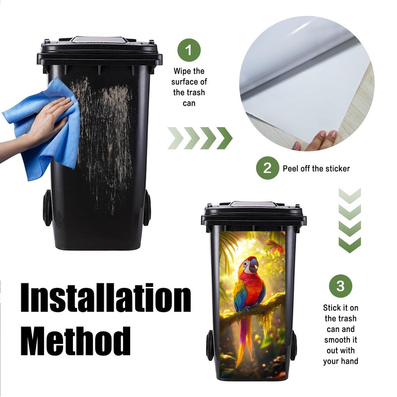 Nuxovilar Vibrant Jungle Parrot Garbage Pail Stickers PVC 14.57x32.28 Inches