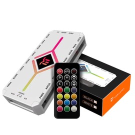 TUMMASTER ARGB Fan HUB, 9 Port 4 Pin PC Fan Controller, 5V-3Pin LED Hub, Magnetic Suction, SATA Power Input,RF Remote & Chassis Key Control,Controller Support ARGB PWM Fans Splitter (J-09(White))