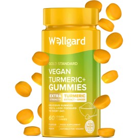 Wellgard Vegan High Strength Turmeric Gummies with Ginger – 1980MG Chewable Turmeric Gummies, Turmeric Curcumin Supplement, 60 Gummies, Peach Flavour