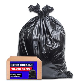 Heavy Duty Trash Bags - Extra-Strong, Tear-Resistant, High Density Trash Bags - Kitchen Trash Bags, Bathroom Trash Bags and Garbage Bags for Home and Office use (Black, 39 x 61 1.42 MIL)