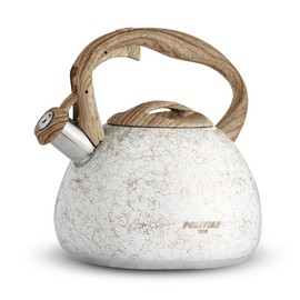 Poliviar JX2020-YB30-DE modern induction kettle, stainless steel whistling kettle, tea kettle for all hobs, whistling kettle with wood grain handle, kettle for tea and coffee, max. 3 litres, platinum wire (JX2020-YB30)