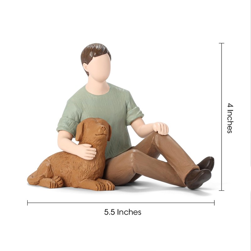 Carracci Man with Dog Figurines Statues, Boy and Dog Friendship