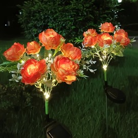 2pcs Solar-Powered Peony Flower Light, IP65 Waterproof, 14 Fancy Lights Artificial LED Blooms (84LED), Outdoor Garden Lawncolor: Orange Exquisite Peony