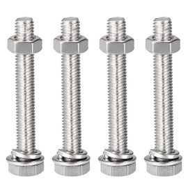 TOP-VIGOR 4Pcs M8 x 55mm Hex Head Screws Bolts, Nuts, Flat & Lock Washers Kits, 304 Stainless Steel Fully Thread Hexagon Bolts for DIY Bike Motorcycles Repair