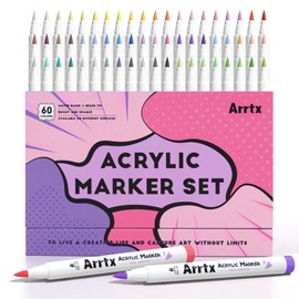 Arrtx Acrylic Paint Markers 60B,Brush Tip Acrylic Markers for Rock Painting,Glass,Stone,Wood,Ceramic Fabric