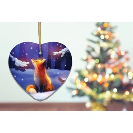 Animal Themed Christmas Ornaments (Fox in Snow Forest Ornament, Majestic Illustration Fairytale, Anime Nature)