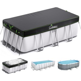 UIRWAY 7x10 FT Winter Rectangular Pool Cover with Reflective Strips, Swimming Pool Cover for Above Ground Pool, Solar Cover Including Rope Tie and Luminous Ground Nails for Rectangular or Oval Pools