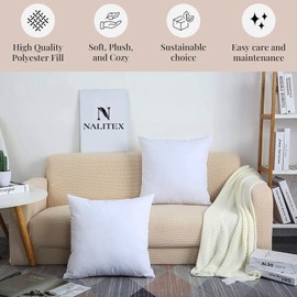 Nalitex Throw Pillow Inserts (Pack of 2, White) Decorative Throw Pillows, Soft Plush Premium Throw Pillows for Couch Bad Sofa Bedroom Living Room and Dining Room (18"x 18", White)