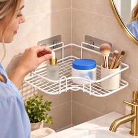1PC Wall Mounted Non-Perforated Metal Triangle Storage Rack for Bathroom Toilet Shower Area Washbasin Organization