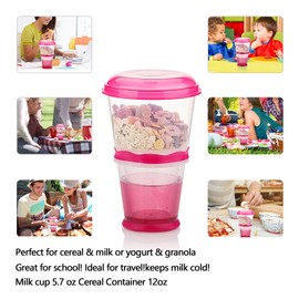 Cereal To Go, Cereal Container, Cereal On The Go Go Cereal Box Storage Container Cups Milk Yogurt Keeper Holder With Spoon (Pink)